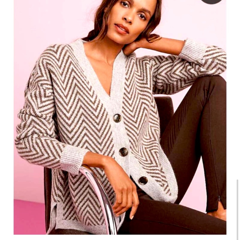 Ann Taylor Herringbone Boyfriend Cardigan XS